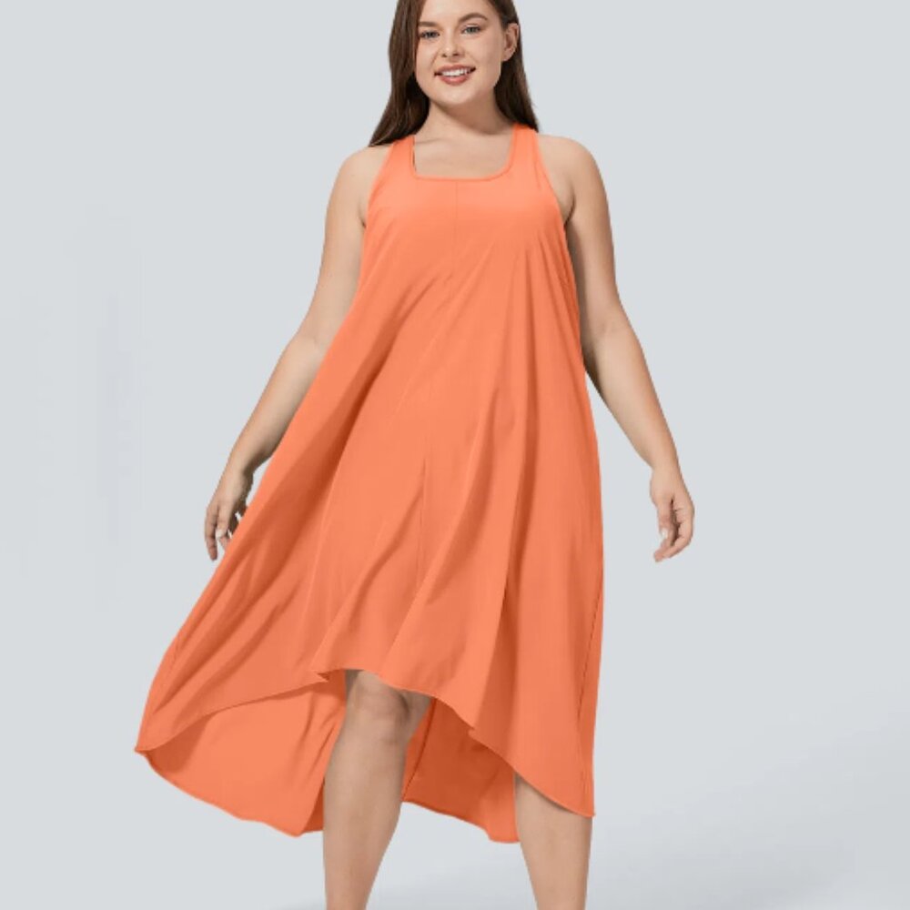 HALARA Orange Flowing Midi Dress